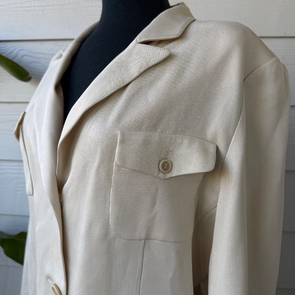 WORTH | 100% Pure Silk Blazer Jacket | Size 14 | Beige Neutral Elegance - Picture 2 of 7